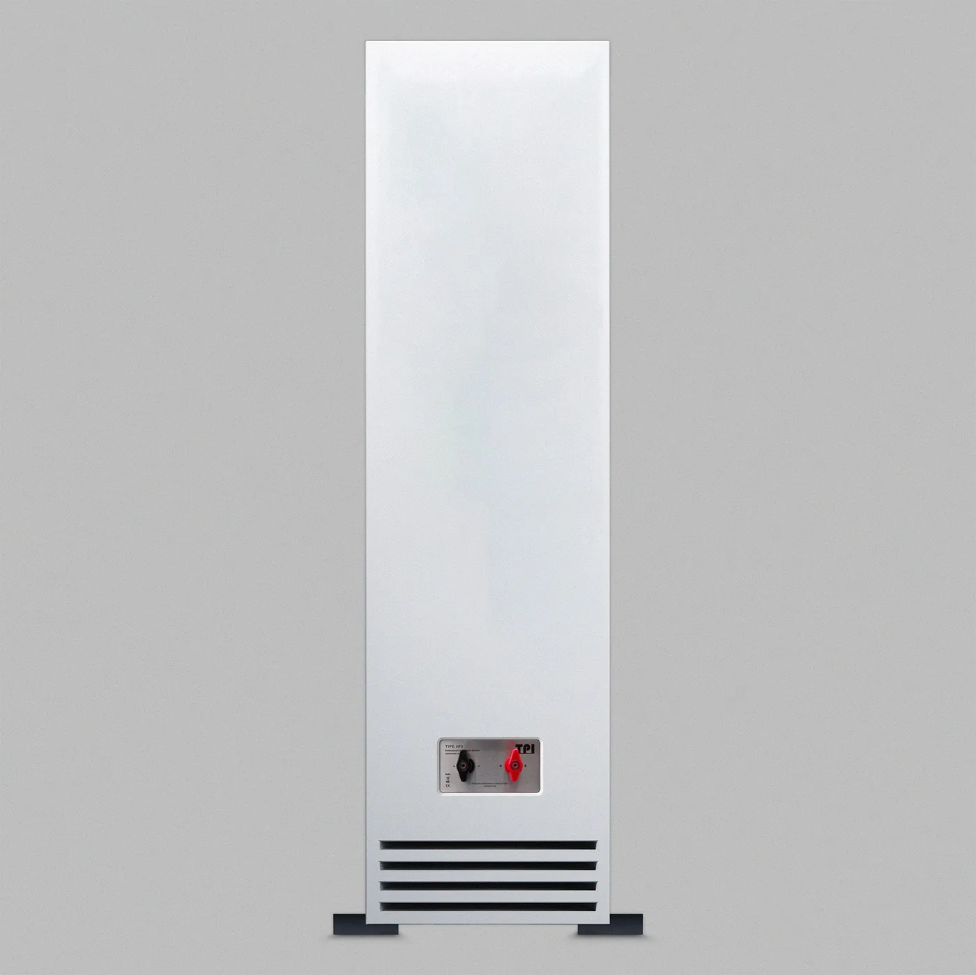 Rear of the Type. HF3: a white cabinet with speaker terminals and slotted vents near the base.